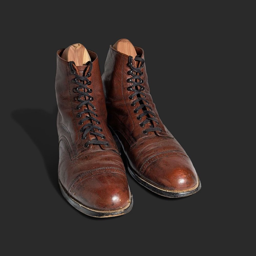 Stacy Adams Cap Toe Goodyear Welted Brown Leather Men Boots Size 10